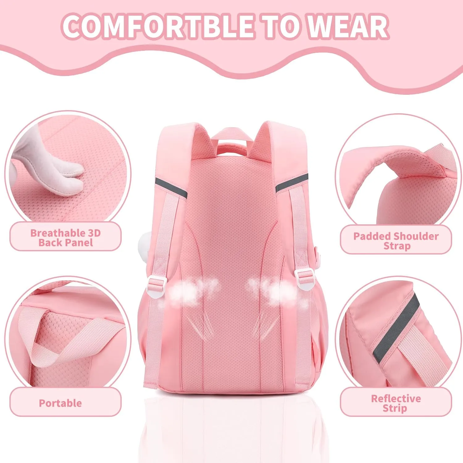 Girls Backpack,Kids Backpack with Tote Bag Pencil case for Teen Girls School Backpack Bookbag for Elementary Primary High School (3pcs Set Pink)