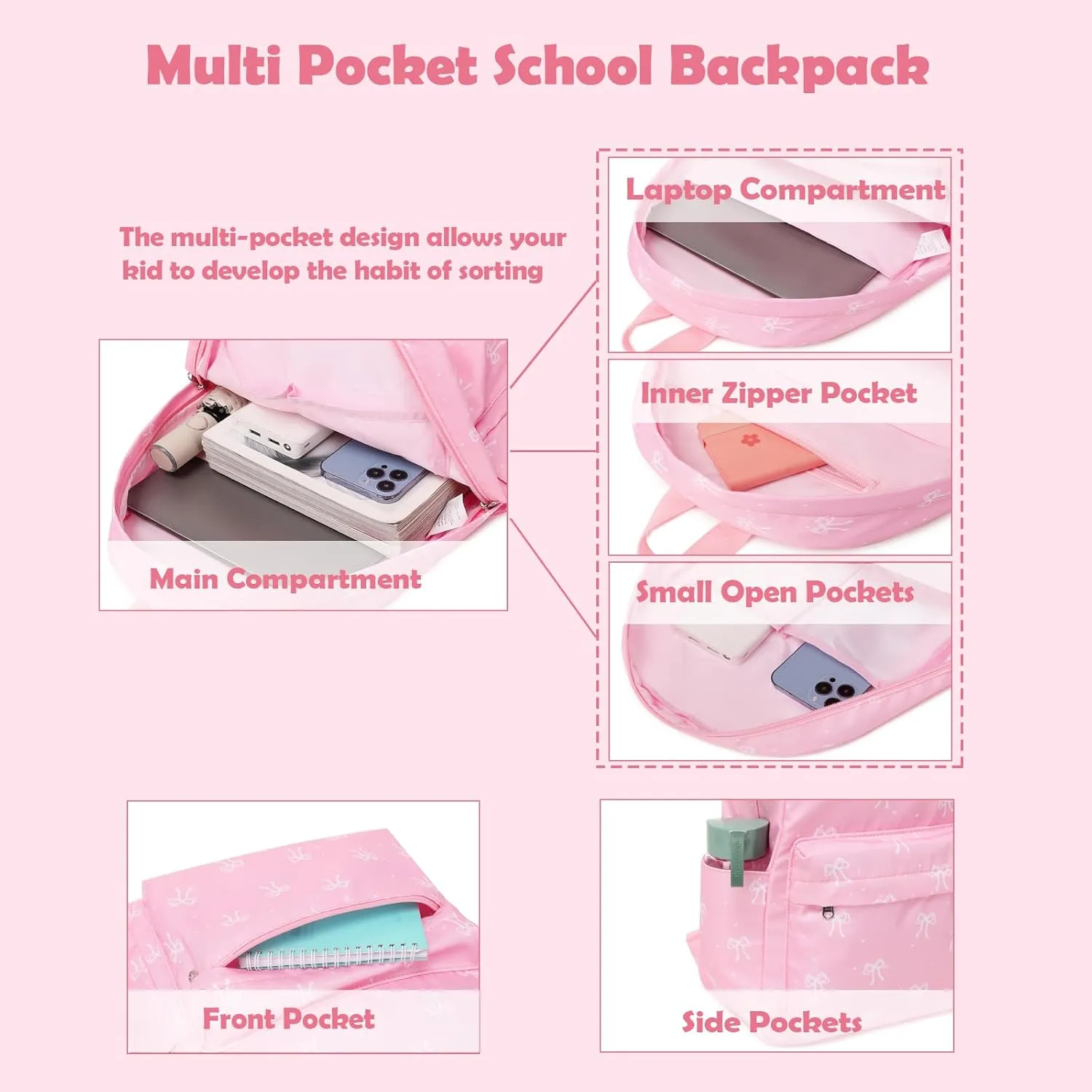 Girls Boys Backpack with Lunch Box Pencil Case for Elementary, 3 in 1 Large Capacity Kids Backpack for School Girls Boys