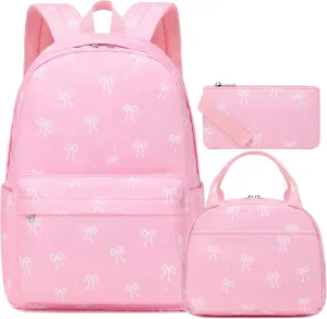 Girls Boys Backpack with Lunch Box Pencil Case for Elementary, 3 in 1 Large Capacity Kids Backpack for School Girls Boys