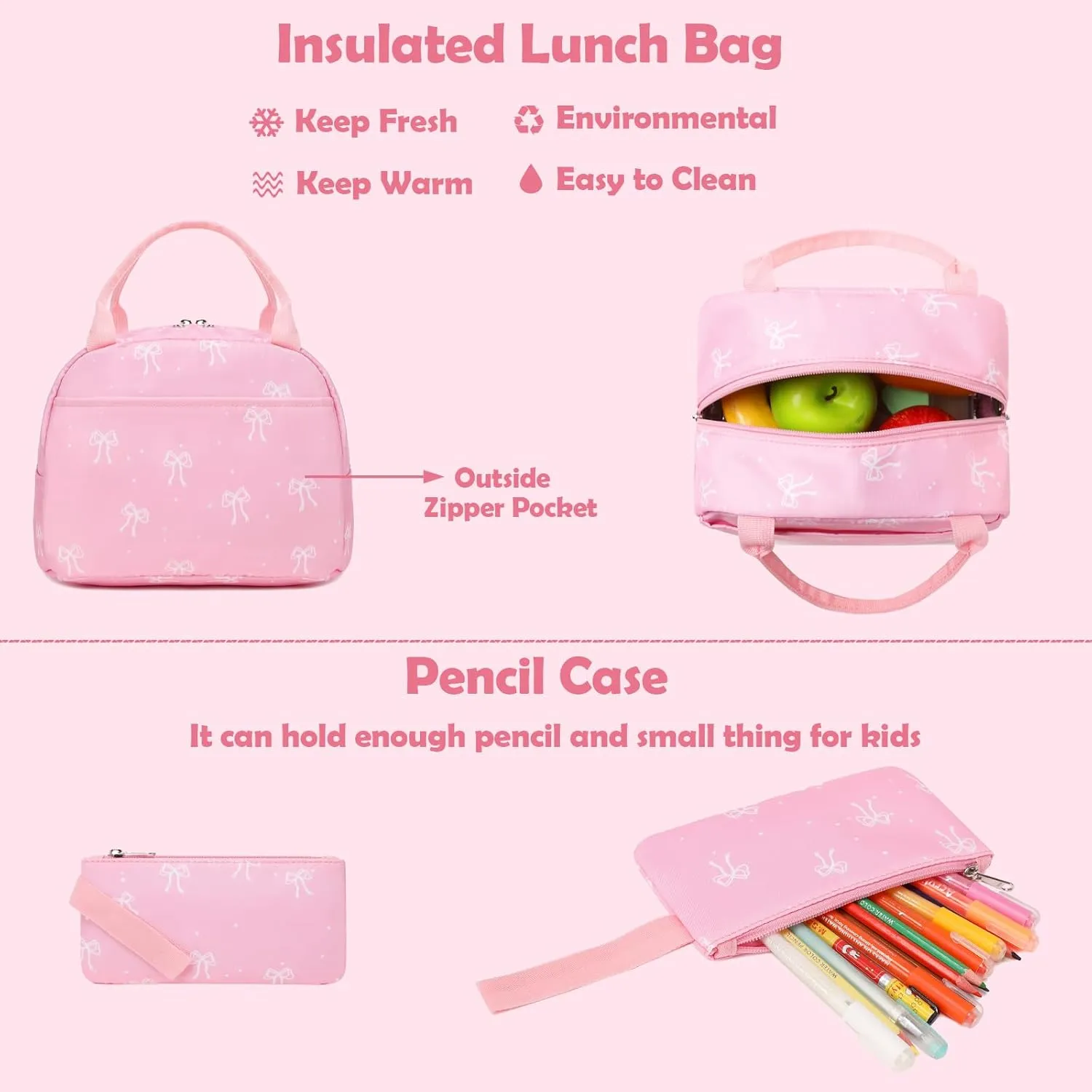 Girls Boys Backpack with Lunch Box Pencil Case for Elementary, 3 in 1 Large Capacity Kids Backpack for School Girls Boys