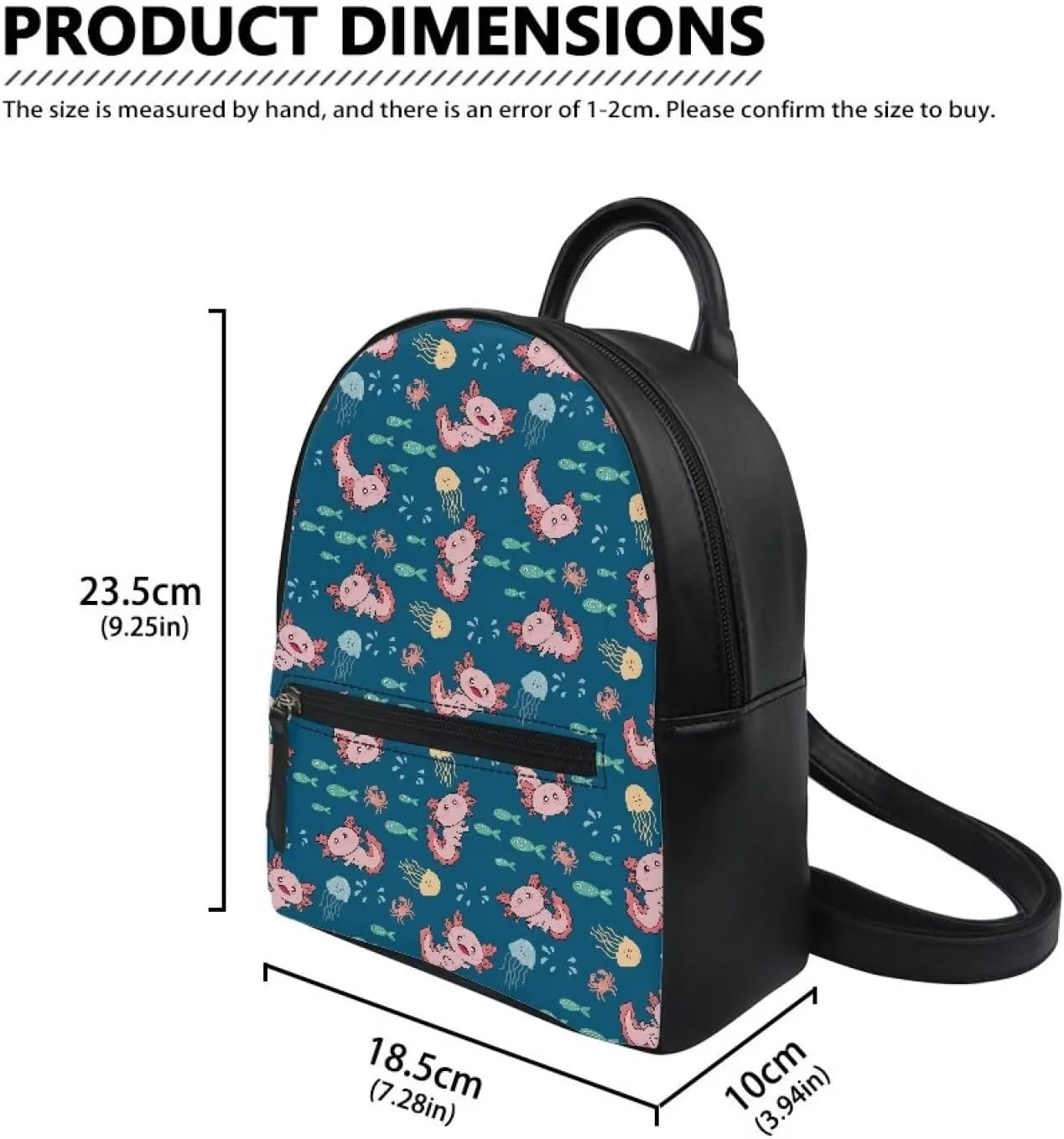 Girls Cute Axolotl Graphic Backpack for School Kids Fahsion Mini Backpack with Front Pocket Teenager Kawaii Bookbag for School Outdoor Travel Use,Blue