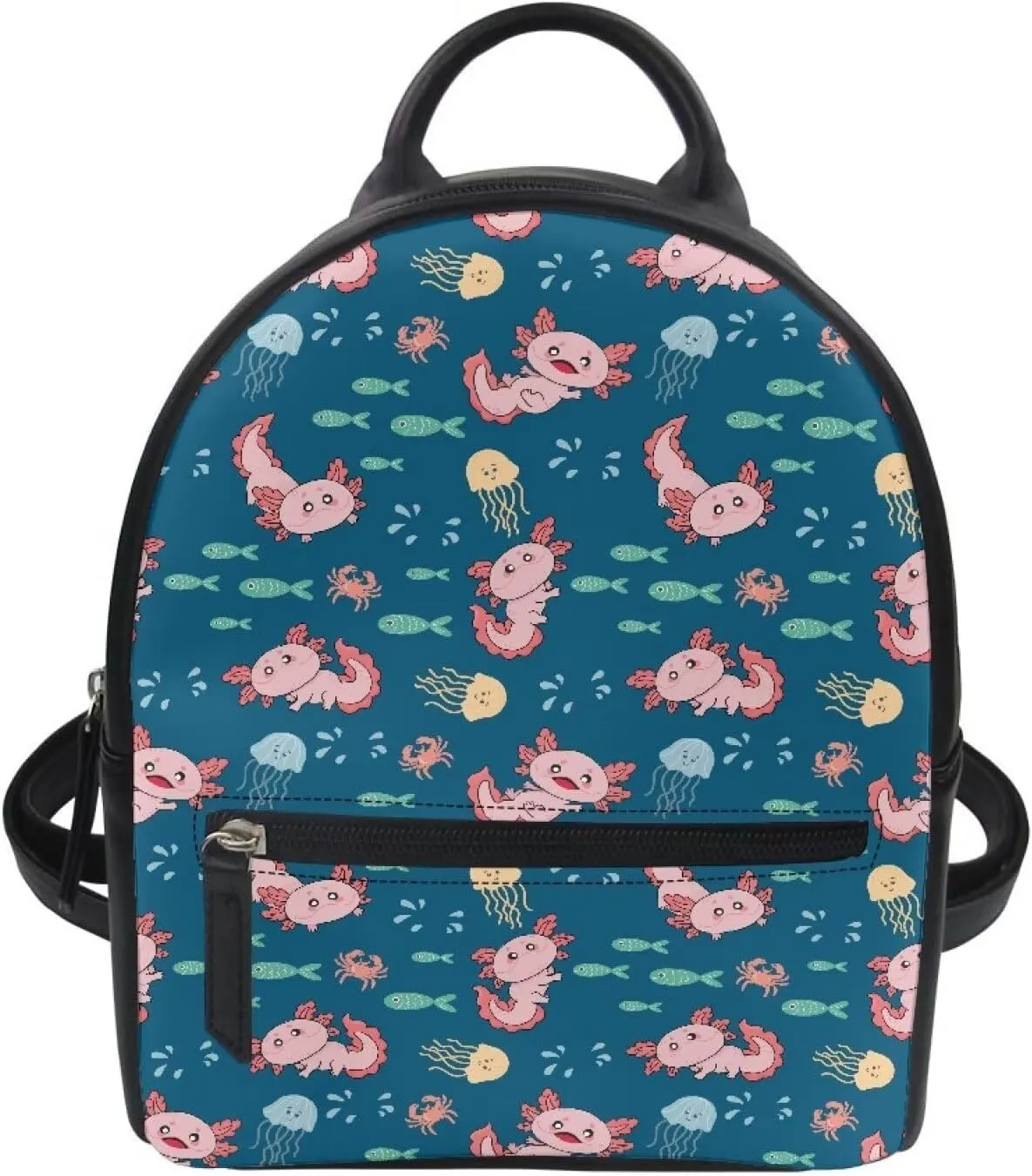 Girls Cute Axolotl Graphic Backpack for School Kids Fahsion Mini Backpack with Front Pocket Teenager Kawaii Bookbag for School Outdoor Travel Use,Blue