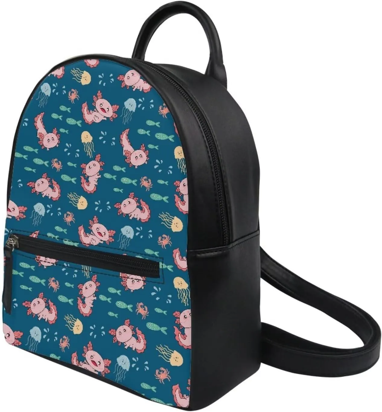 Girls Cute Axolotl Graphic Backpack for School Kids Fahsion Mini Backpack with Front Pocket Teenager Kawaii Bookbag for School Outdoor Travel Use,Blue