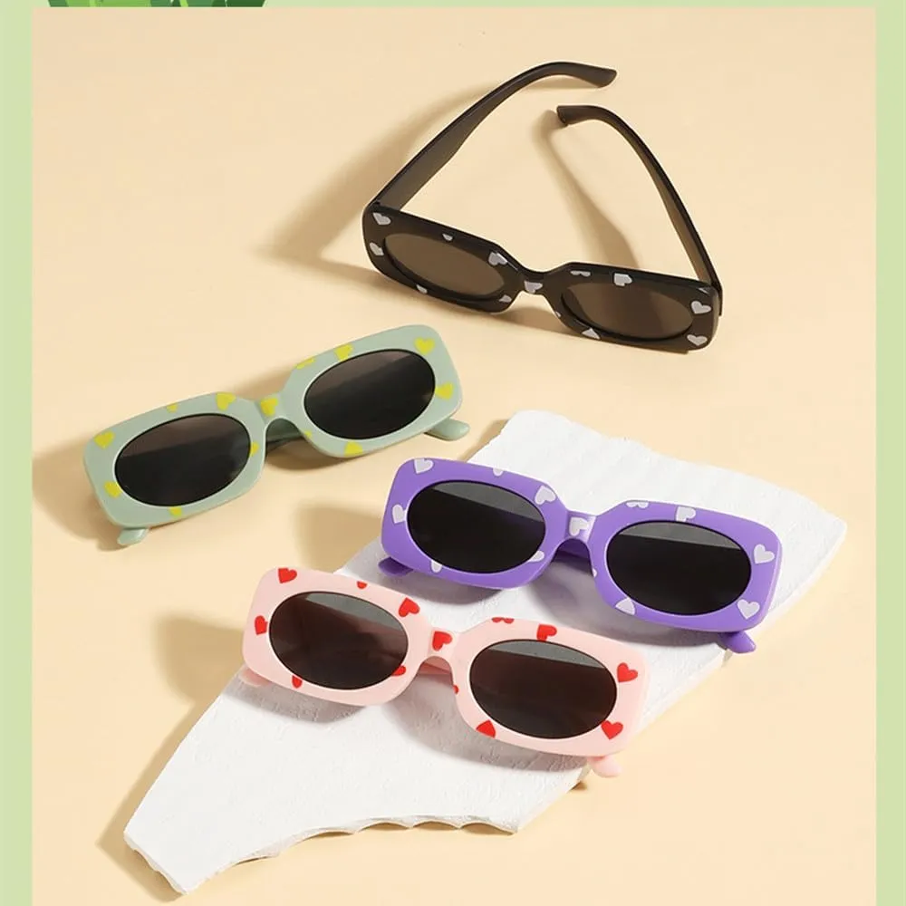Girls Cute Heart shaped Sunglasses with Lovely Print for Children Sunglasses Kids Rectangle Eyewear Shades UV400
