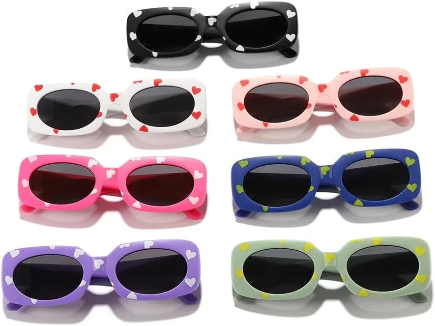 Girls Cute Heart shaped Sunglasses with Lovely Print for Children Sunglasses Kids Rectangle Eyewear Shades UV400