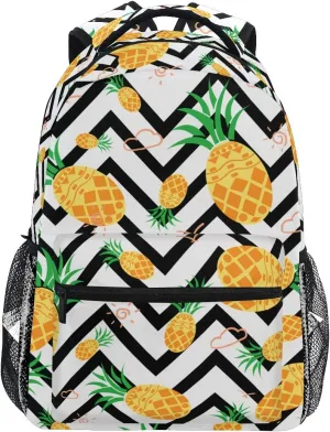 Girls Pineapple Backpacks Chevron Black and White 3th 4th 5th Grade School Bookbags Travel Laptop Daypack Bag Purse for Kids Teens
