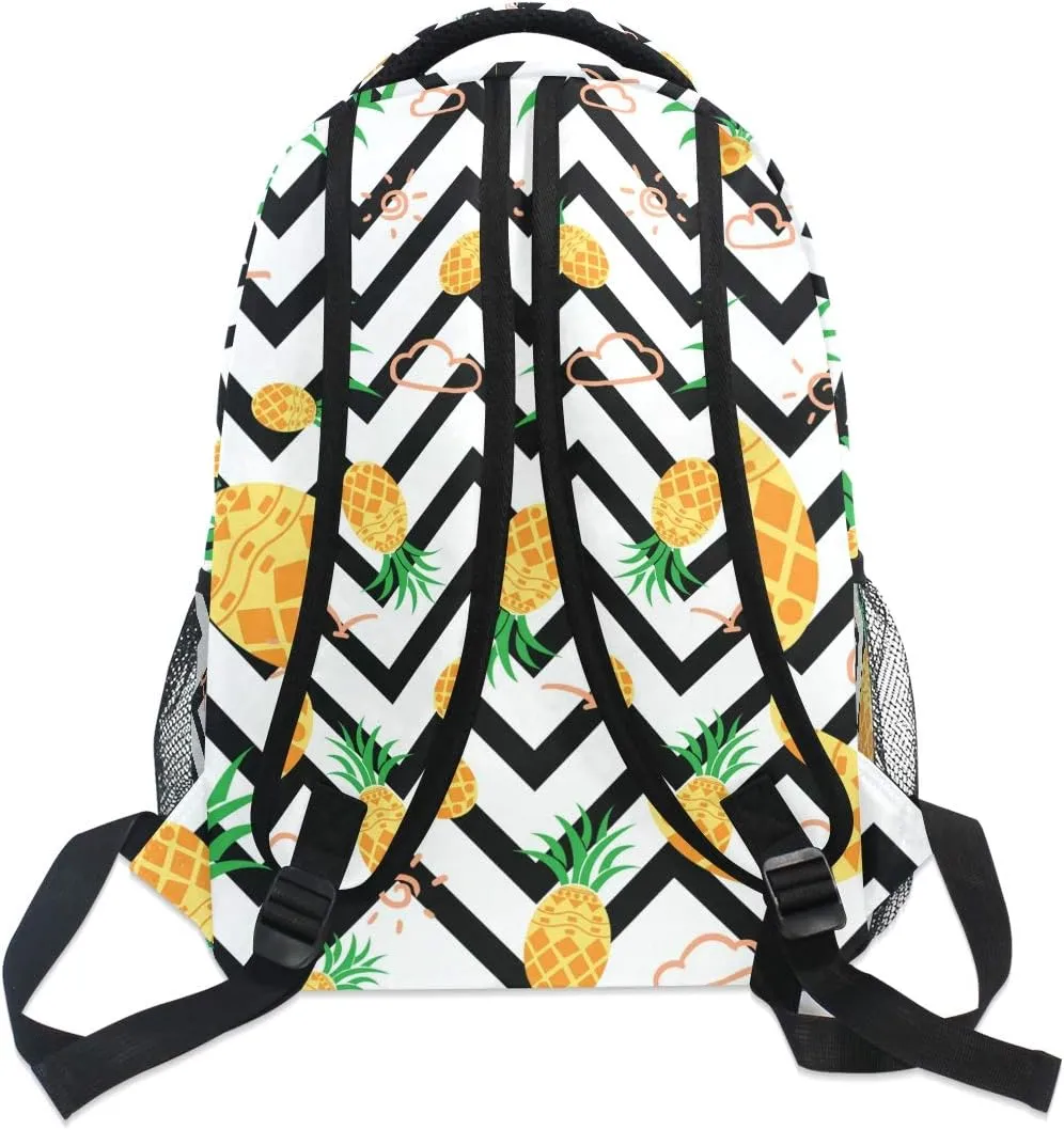 Girls Pineapple Backpacks Chevron Black and White 3th 4th 5th Grade School Bookbags Travel Laptop Daypack Bag Purse for Kids Teens