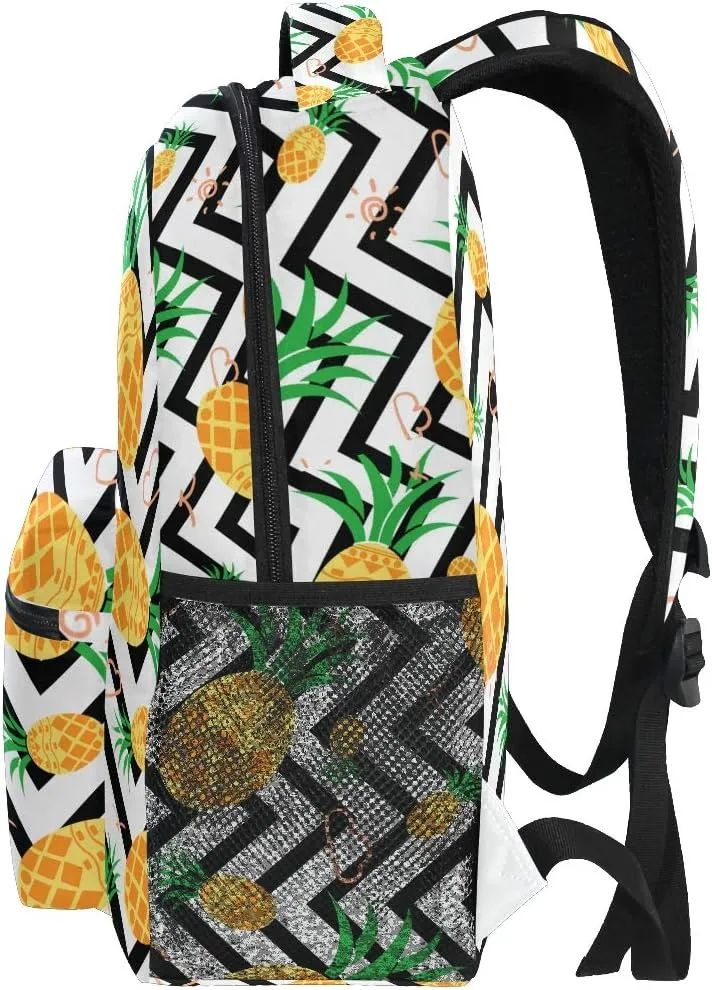 Girls Pineapple Backpacks Chevron Black and White 3th 4th 5th Grade School Bookbags Travel Laptop Daypack Bag Purse for Kids Teens