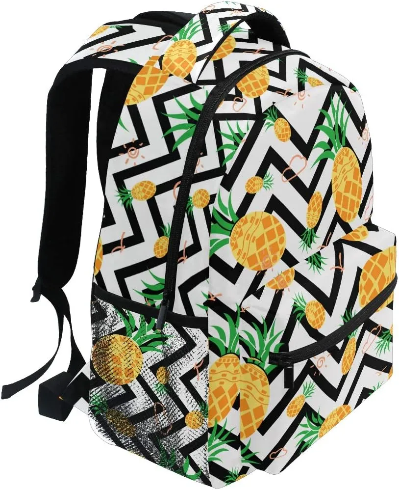 Girls Pineapple Backpacks Chevron Black and White 3th 4th 5th Grade School Bookbags Travel Laptop Daypack Bag Purse for Kids Teens