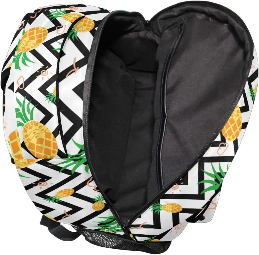 Girls Pineapple Backpacks Chevron Black and White 3th 4th 5th Grade School Bookbags Travel Laptop Daypack Bag Purse for Kids Teens