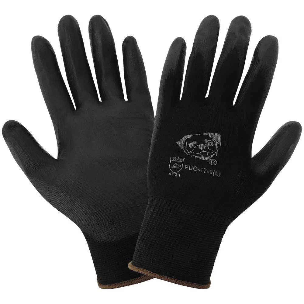 Global Glove PUG-17 Lightweight Polyurethane Dipped Work Gloves, Anti-Static/Electrostatic Compliant with Secure Grip, Bare Hand Sensitivity, Black, 144 Pairs, Large
