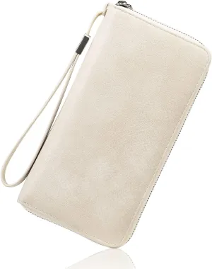 GOIACII Womens Wallet RFID Blocking Leather Zip Around Wallet Large Capacity Long Purse Credit Card Clutch Wristlet