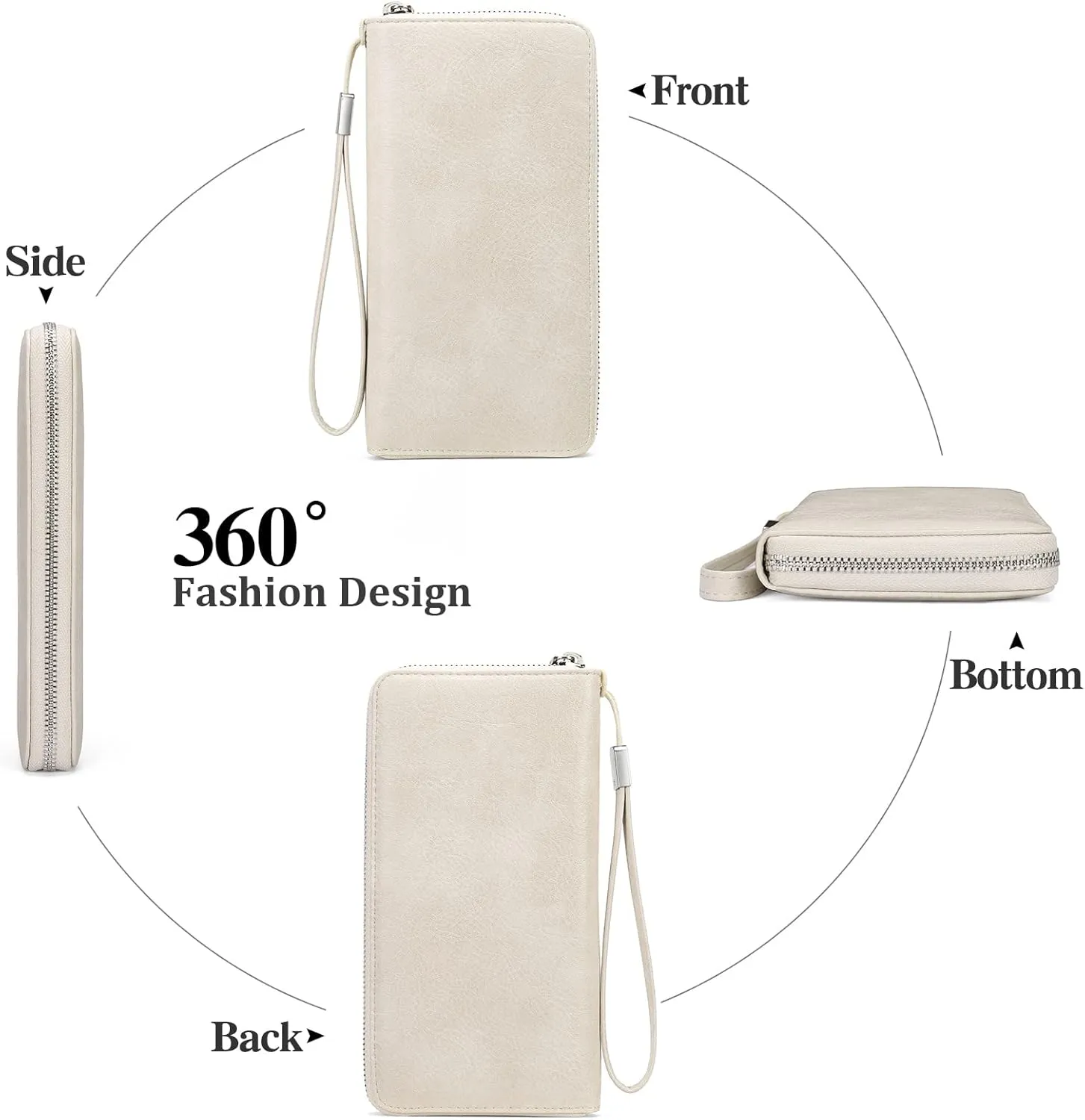 GOIACII Womens Wallet RFID Blocking Leather Zip Around Wallet Large Capacity Long Purse Credit Card Clutch Wristlet
