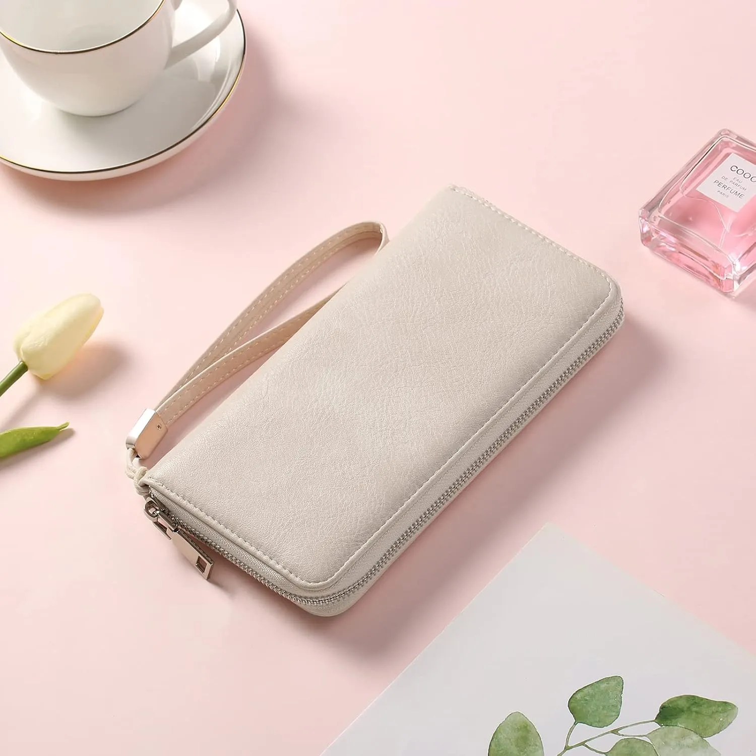 GOIACII Womens Wallet RFID Blocking Leather Zip Around Wallet Large Capacity Long Purse Credit Card Clutch Wristlet