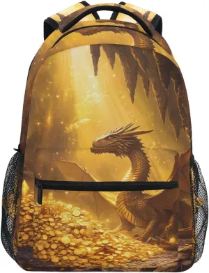 Golden Dragon Backpack 3rd 4th 5th Grade School Bookbag Travel Laptop Daypack Bag Purse for Boys Girls Teens