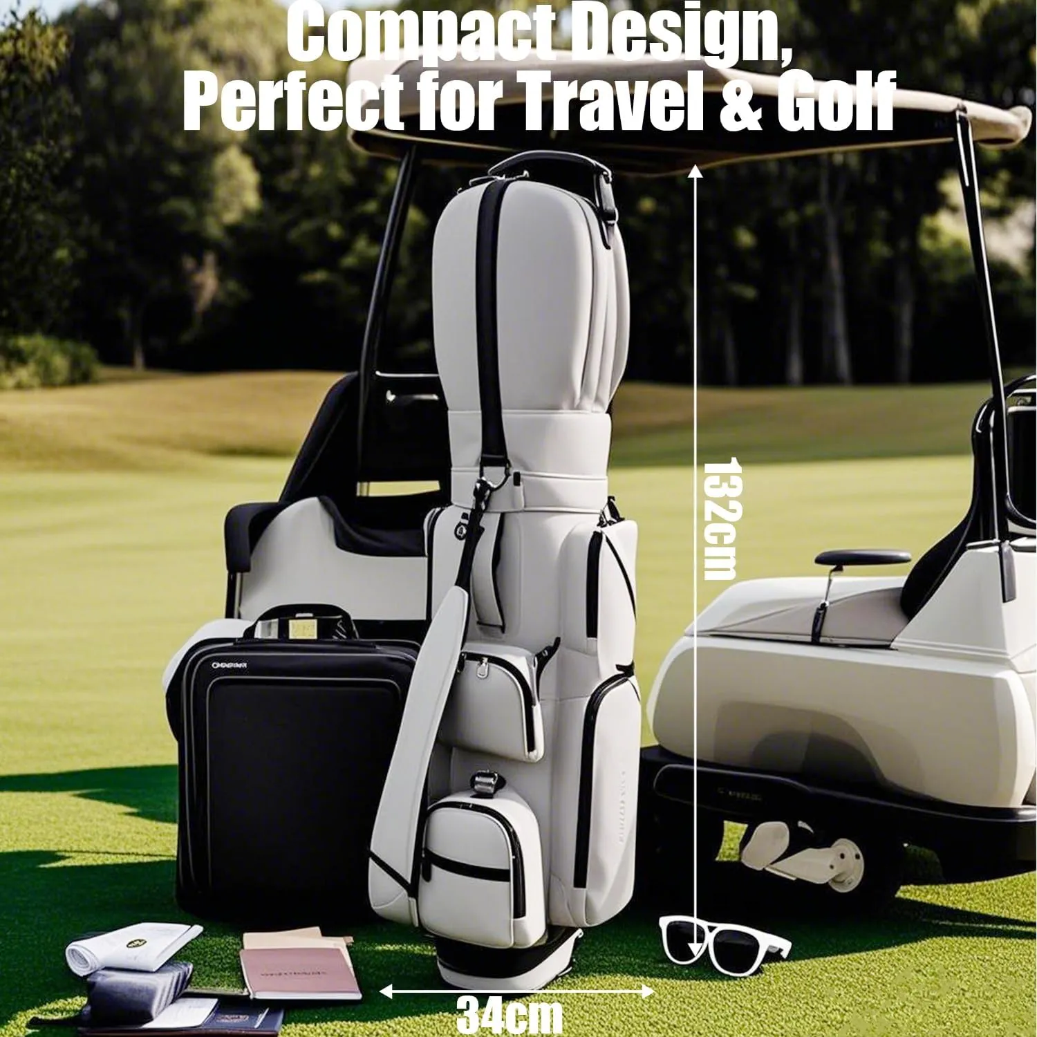 Golf Travel Bag - 8-Way Waterproof Organizer, BREE Fabric with Wheels & Multi-Functional Storage (Black/White/Blue/Green)