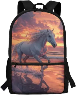 Gomyblomy Beach Horse Backpack for Girls 12-14 Large Capacity 17 Inch Bookbag Kids School Bag for Elementary Middle School Back Packs for Kids Lightweight Travel Satchel