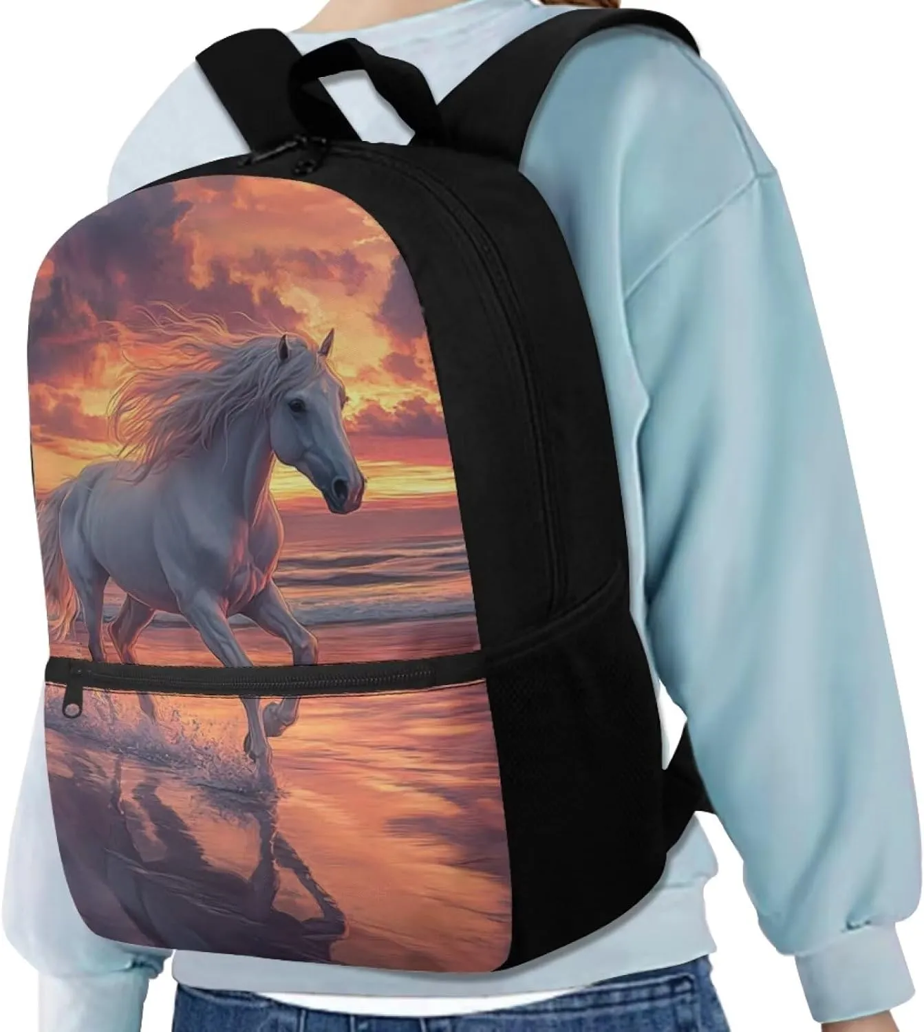 Gomyblomy Beach Horse Backpack for Girls 12-14 Large Capacity 17 Inch Bookbag Kids School Bag for Elementary Middle School Back Packs for Kids Lightweight Travel Satchel