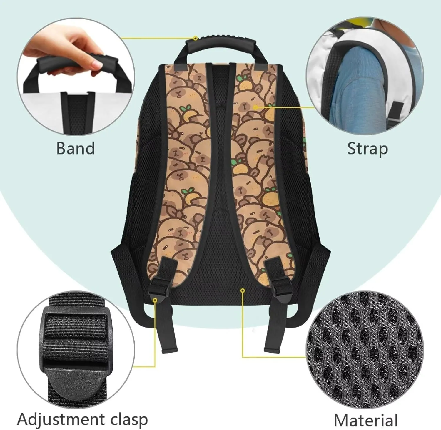 Gomyblomy Brown Capybara Backpack for School Kids 4-6 6-8 Kawaii Girls Backpack for Elementary Kindergarten Lightweight Kids Bookbag for Preschoolers Back to School Supplies
