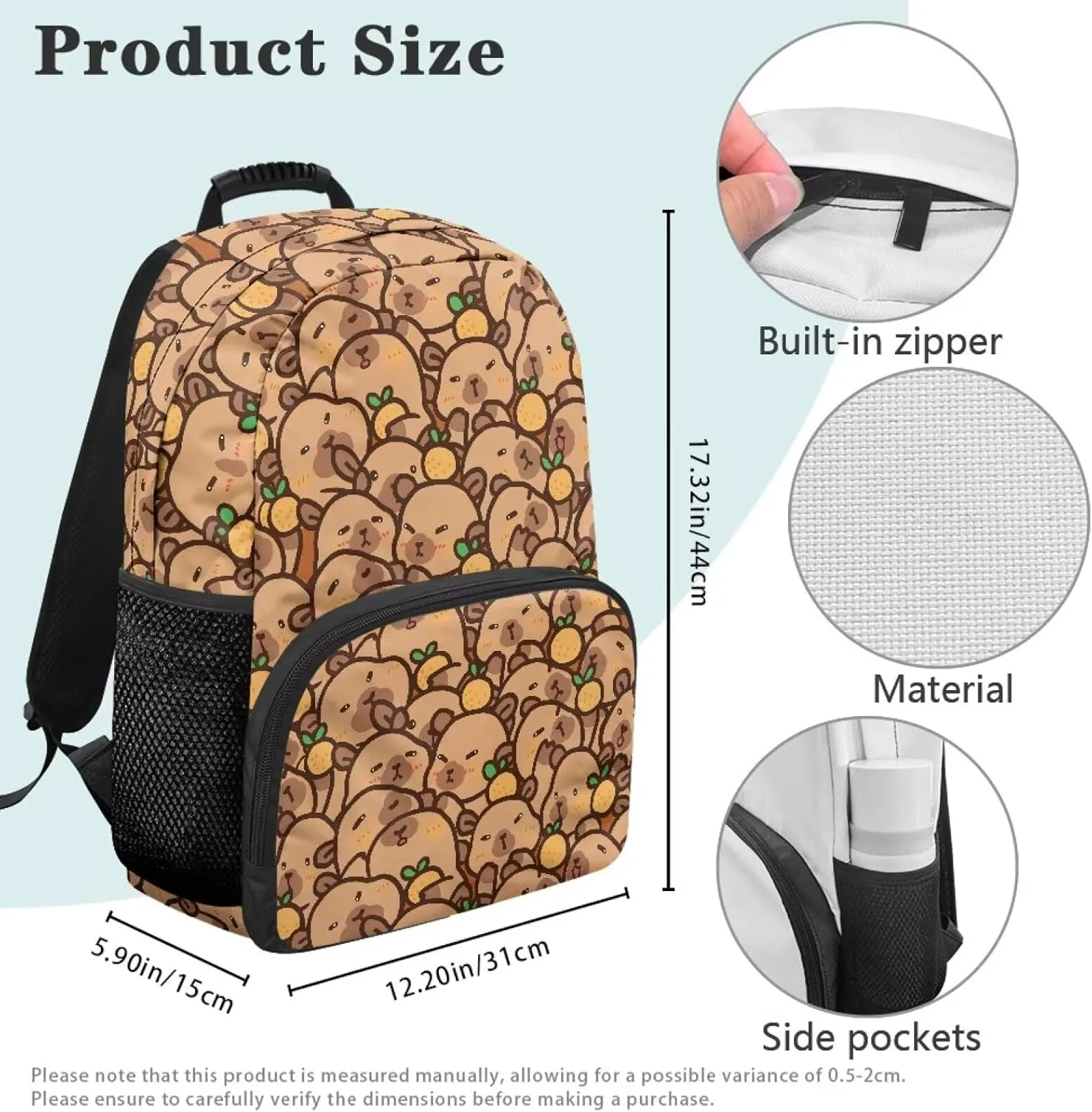 Gomyblomy Brown Capybara Backpack for School Kids 4-6 6-8 Kawaii Girls Backpack for Elementary Kindergarten Lightweight Kids Bookbag for Preschoolers Back to School Supplies