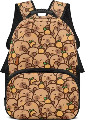 Gomyblomy Brown Capybara Backpack for School Kids 4-6 6-8 Kawaii Girls Backpack for Elementary Kindergarten Lightweight Kids Bookbag for Preschoolers Back to School Supplies