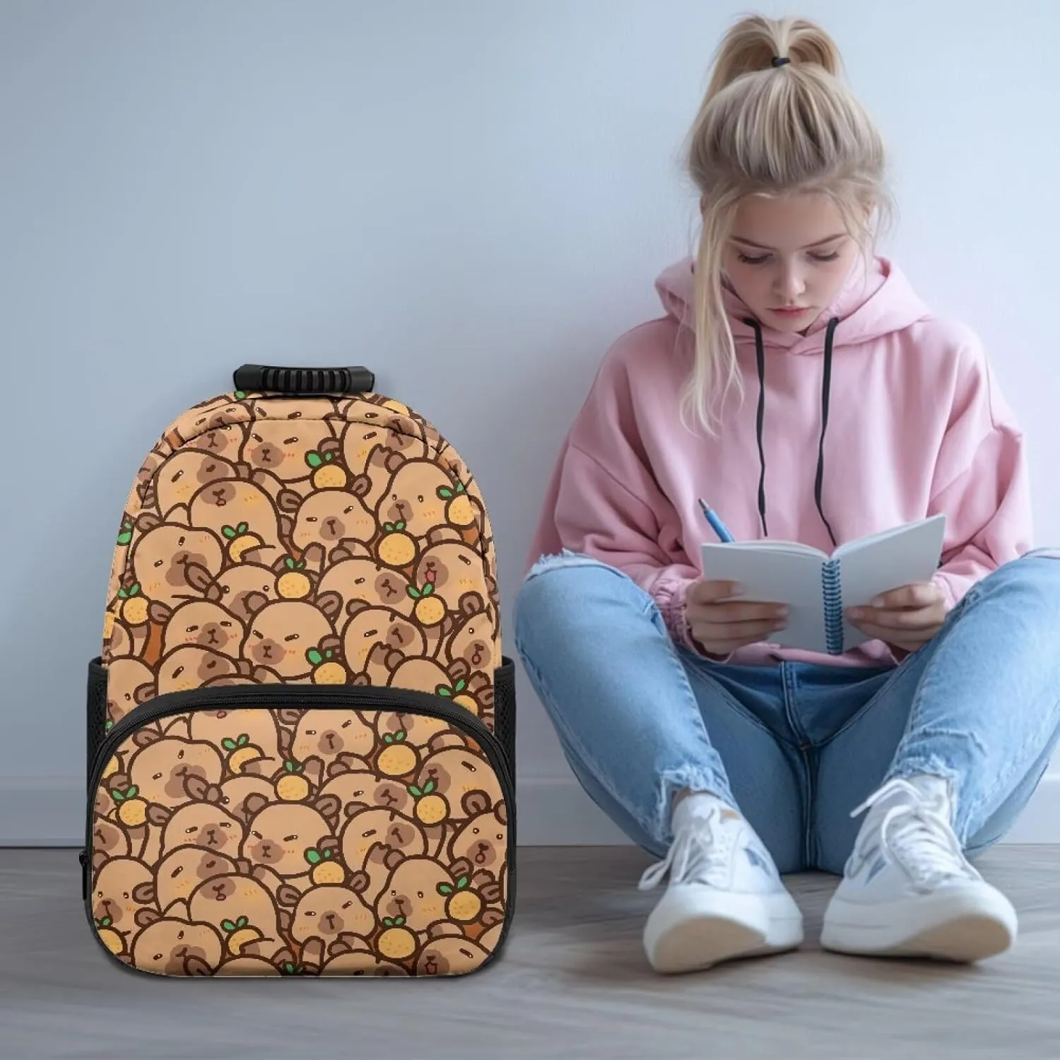 Gomyblomy Brown Capybara Backpack for School Kids 4-6 6-8 Kawaii Girls Backpack for Elementary Kindergarten Lightweight Kids Bookbag for Preschoolers Back to School Supplies