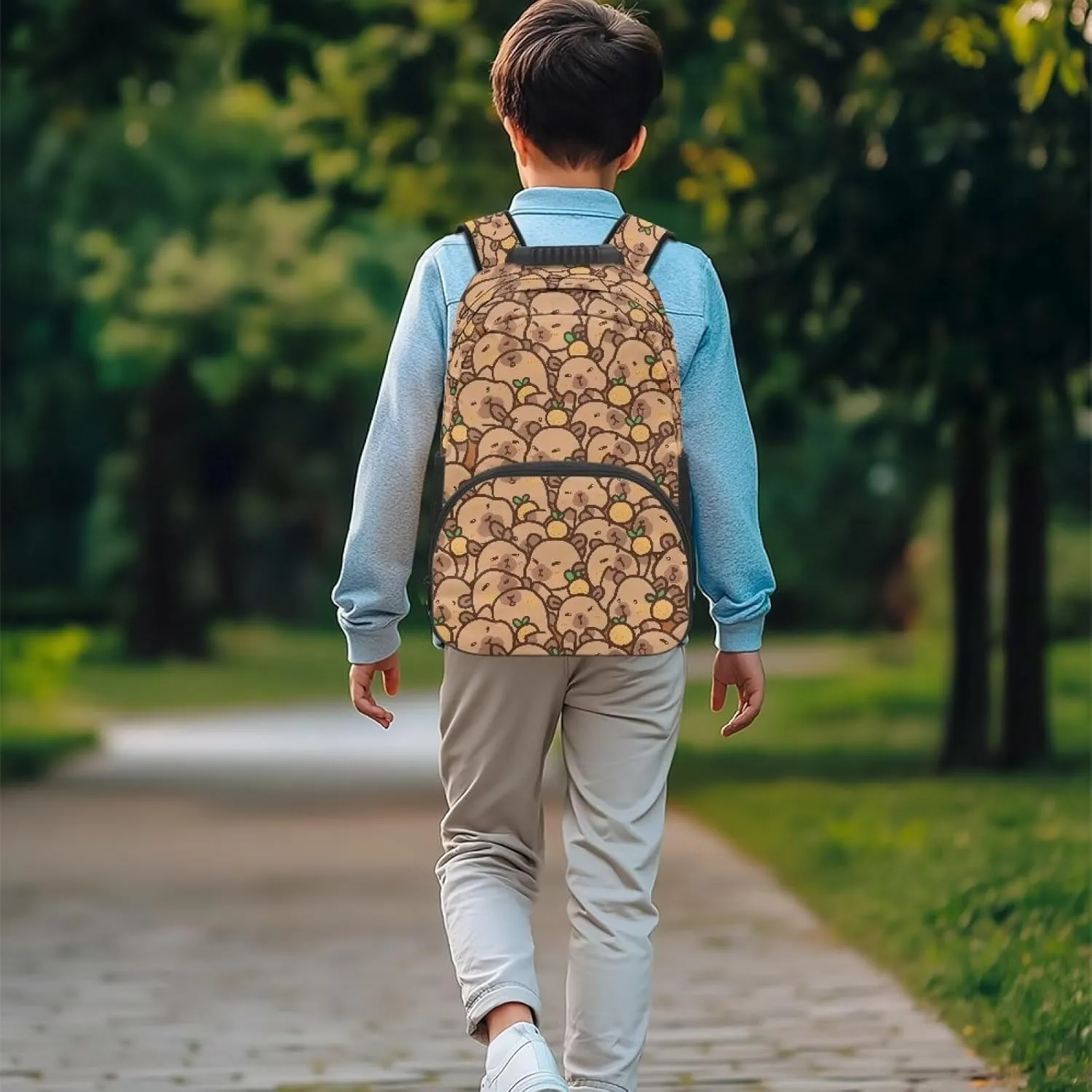 Gomyblomy Brown Capybara Backpack for School Kids 4-6 6-8 Kawaii Girls Backpack for Elementary Kindergarten Lightweight Kids Bookbag for Preschoolers Back to School Supplies