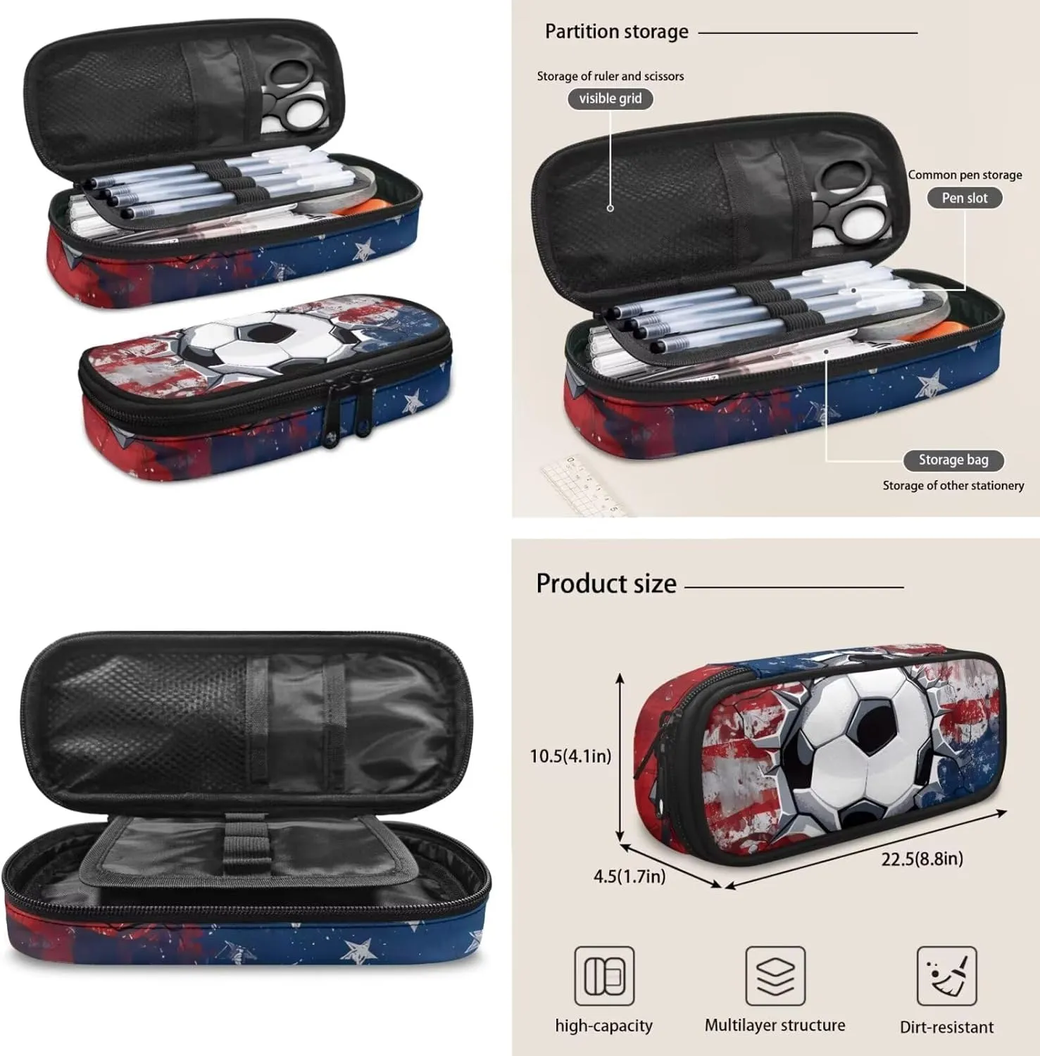 Gomyblomy Soccer Backpack for Boys 6-8 8-12 Kids School Bookbag with Lunch Bag Pencil Case for Kindergarten Primary School Daypack 4 in1 Set Middle Schoolbags for Teens