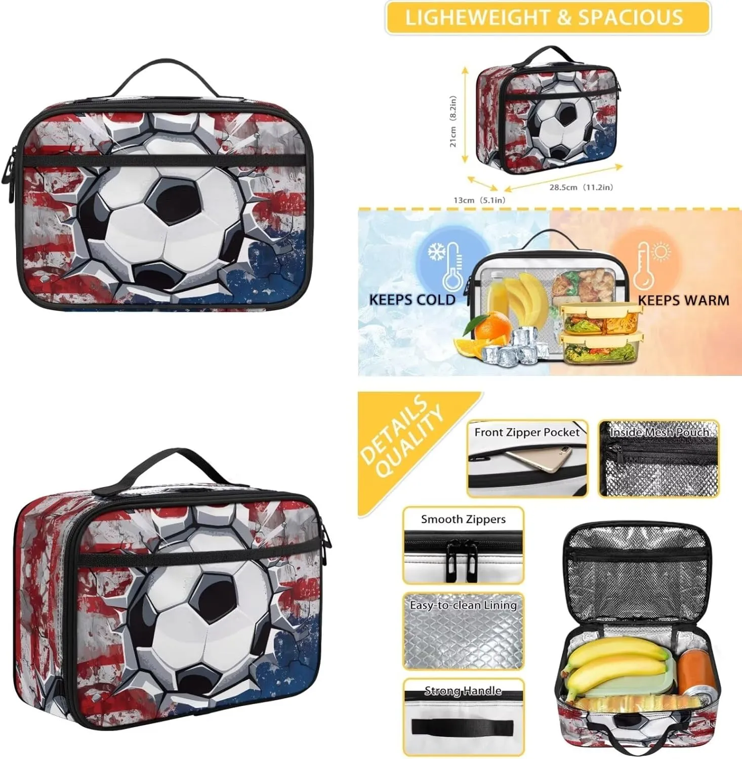Gomyblomy Soccer Backpack for Boys 6-8 8-12 Kids School Bookbag with Lunch Bag Pencil Case for Kindergarten Primary School Daypack 4 in1 Set Middle Schoolbags for Teens