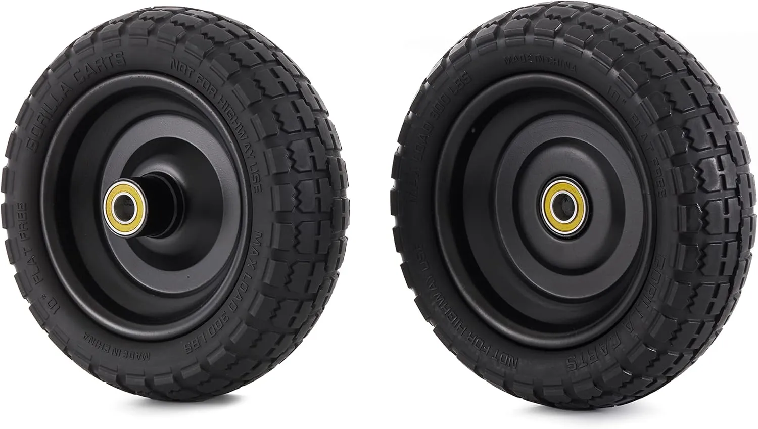 Gorilla Carts 10 Inch No Flat Replacement Wheel, Pneumatic Flat Free Cart Tires for Utility Garden Cart, Wheelbarrow, Dolly, and Wagon (2 Pack)