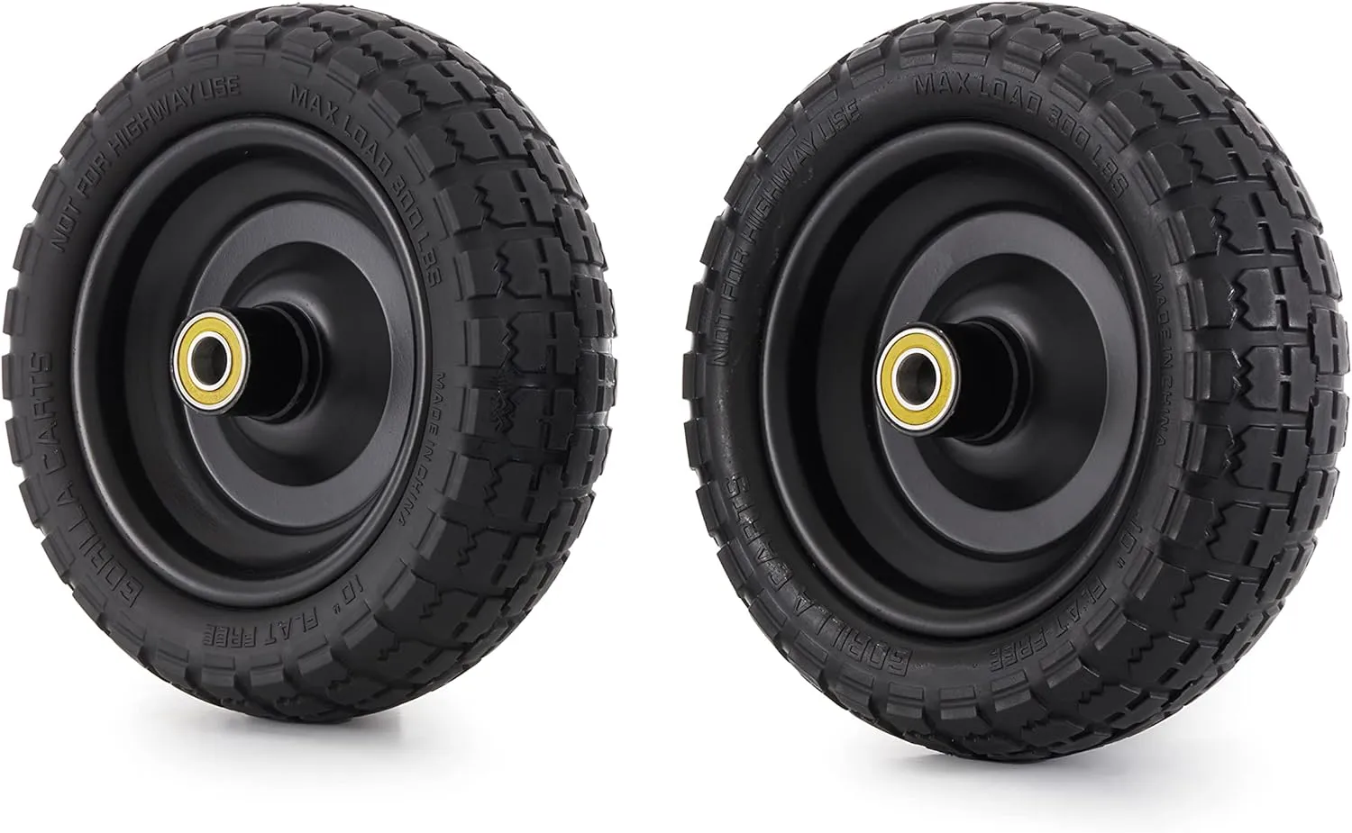 Gorilla Carts 10 Inch No Flat Replacement Wheel, Pneumatic Flat Free Cart Tires for Utility Garden Cart, Wheelbarrow, Dolly, and Wagon (2 Pack)
