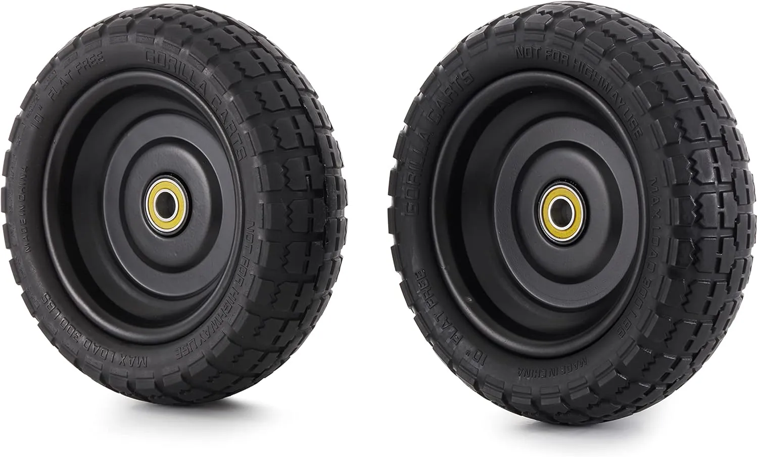 Gorilla Carts 10 Inch No Flat Replacement Wheel, Pneumatic Flat Free Cart Tires for Utility Garden Cart, Wheelbarrow, Dolly, and Wagon (2 Pack)