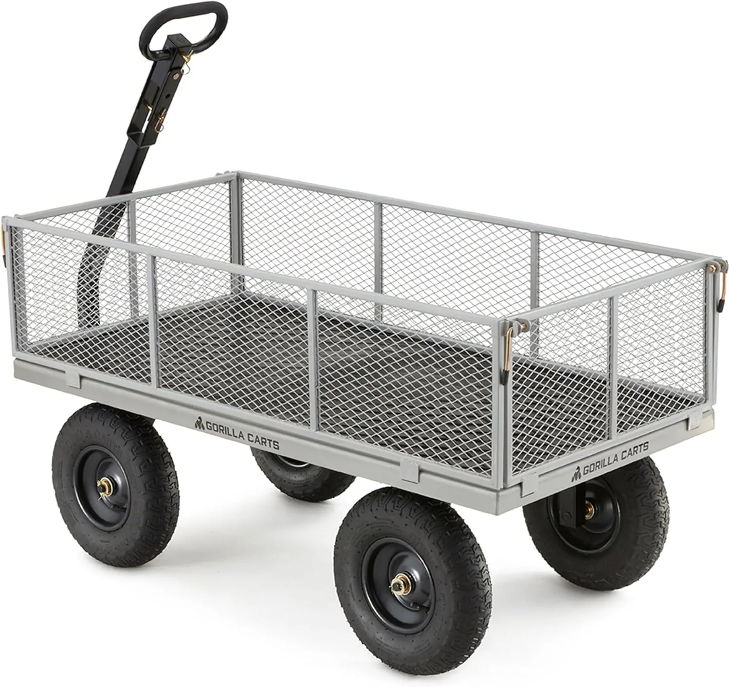 Gorilla Carts Steel Utility Wagon w/ Removable Side Panels, 1000 lb Capacity, Gray - Outdoor Flatbed Cart with 49" x 25" Metal Mesh Bed and All-Terrain Wheels for Garden, Lawn & Landscaping