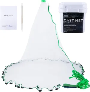 Goture American Fishing Cast Net Saltwater Freshwater, 1/4in Mesh Size Casting Net for Bait Fish Shrimp Trap, Black Sinkers, 4ft Radius Throw Cast Net with Needle