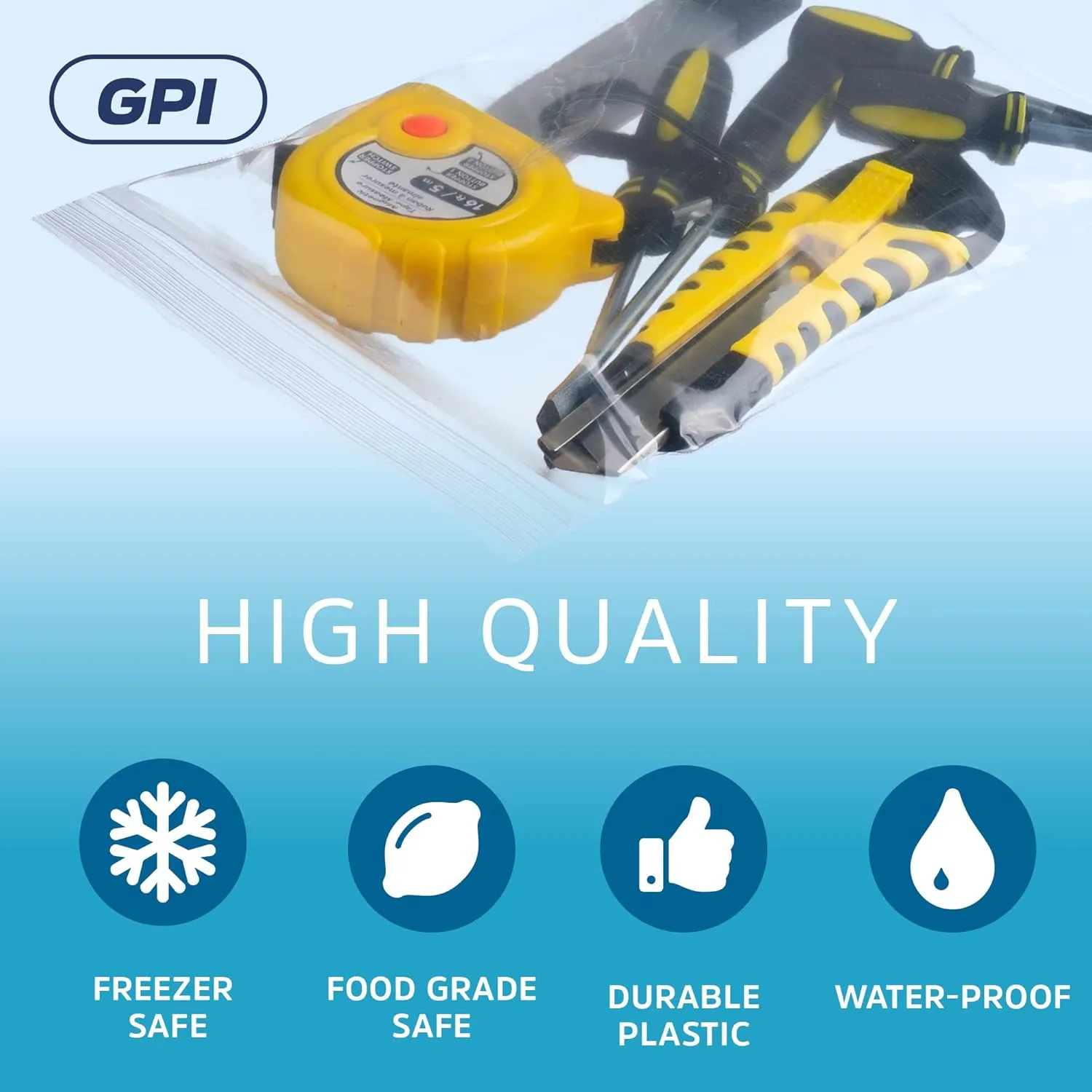 GPI - 6 Mil, Extra Heavy-Duty, 12" X 15" Clear Plastic Reclosable Zip Bags, Puncture-Resistant, Strong Resealable Poly Bags, With Lock Zipper Seal, For Screws, Nuts, Bolts & Constuction, 100 Count.