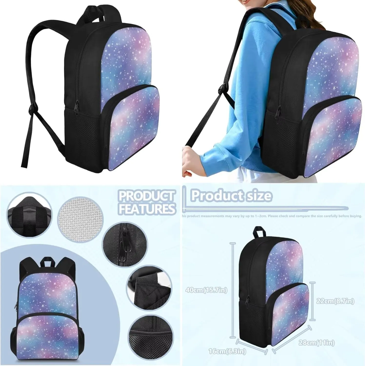 Gradient Starry Sky Backpack Kids Boy 3Pcs Book Bag for Ruggedly Reinforced Shoulder 15 Inch Schoolbag School Bag for Kids Kindergarten Nursery School Pre-K Elementary