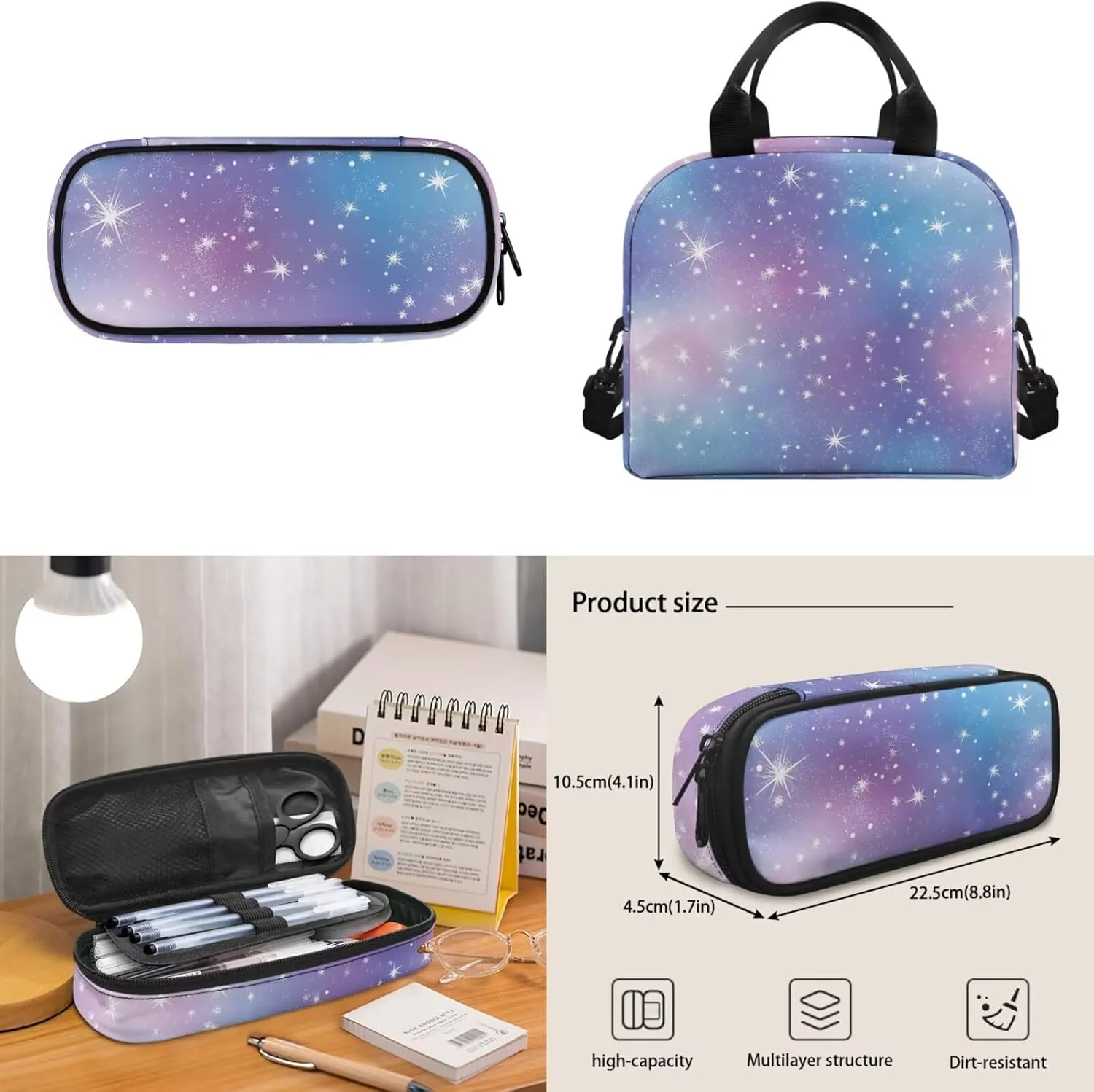 Gradient Starry Sky Backpack Kids Boy 3Pcs Book Bag for Ruggedly Reinforced Shoulder 15 Inch Schoolbag School Bag for Kids Kindergarten Nursery School Pre-K Elementary
