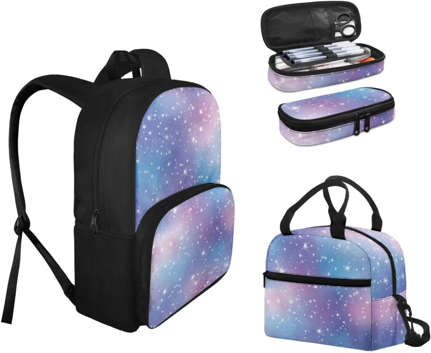 Gradient Starry Sky Backpack Kids Boy 3Pcs Book Bag for Ruggedly Reinforced Shoulder 15 Inch Schoolbag School Bag for Kids Kindergarten Nursery School Pre-K Elementary