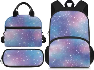 Gradient Starry Sky Backpack Kids Boy 3Pcs Book Bag for Ruggedly Reinforced Shoulder 15 Inch Schoolbag School Bag for Kids Kindergarten Nursery School Pre-K Elementary