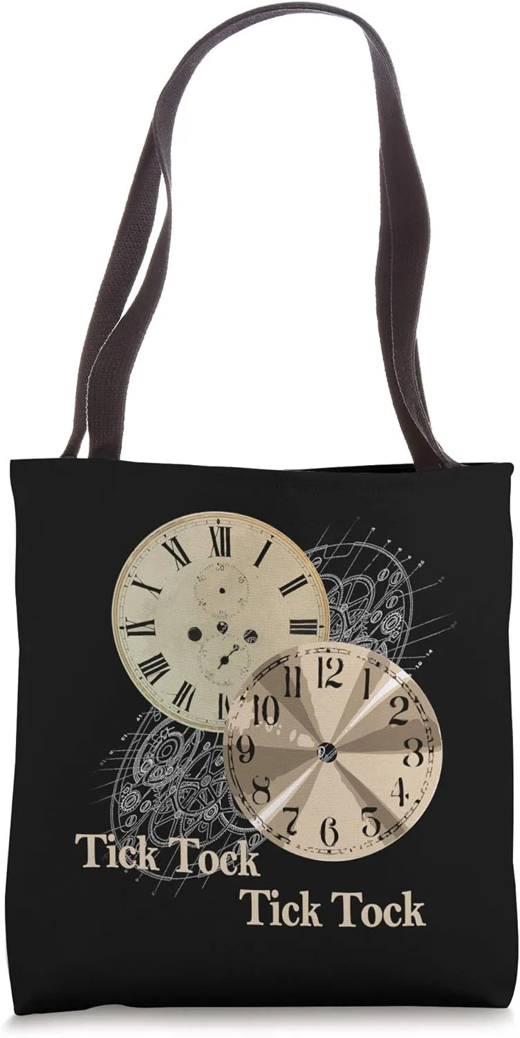 Grandfather Alarm Clock Time Tick Tock Clock Black Tote Bag