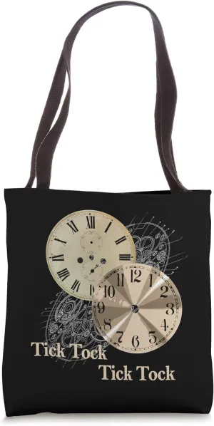 Grandfather Alarm Clock Time Tick Tock Clock Black Tote Bag