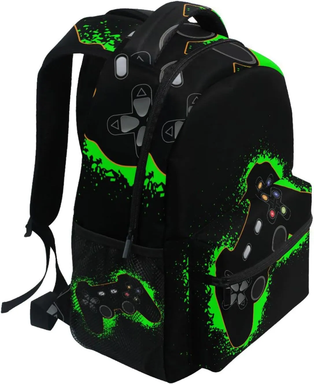 Green and Black Video Game Boys Girls Kids School Backpacks Bookbag, Elementary School Bag Travel Backpack Daypack