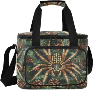 Green Tarantula Pinecones Insulated Cooler Bag for Women Men Leakproof 24 Can Camping Car Coolers for Beach Work Road Trip