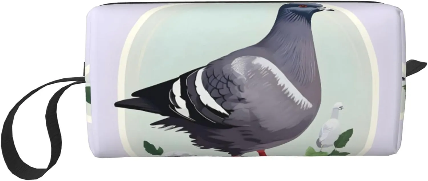 Grey Pigeon print print Multi-Purpose Cosmetic Bag with Zipper Canvas Makeup Bag, Travel Toiletry Pouch, Pencil Bag