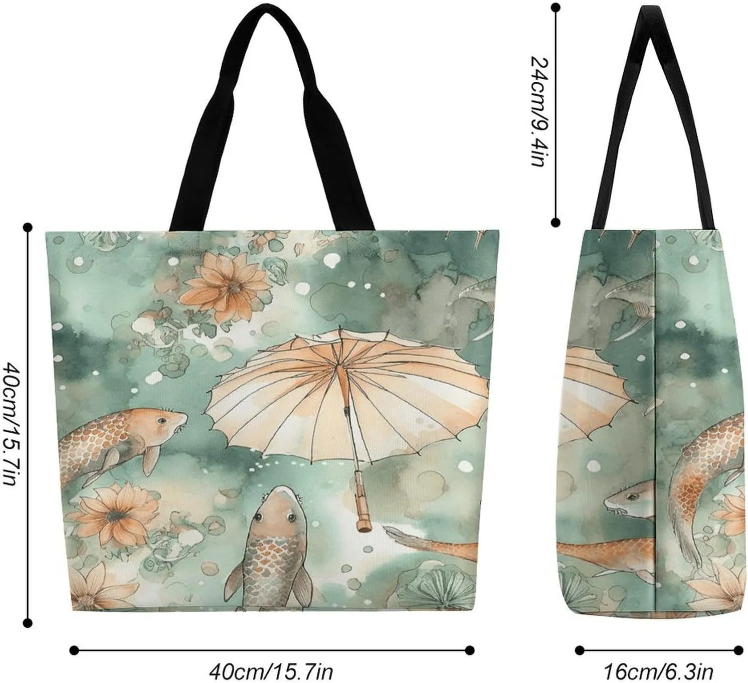 Grocery Bag Reusable Tote Bag Foldable Fish And Umbrella Shopping Bag Handbag Washable Shoulder Bag for Travel