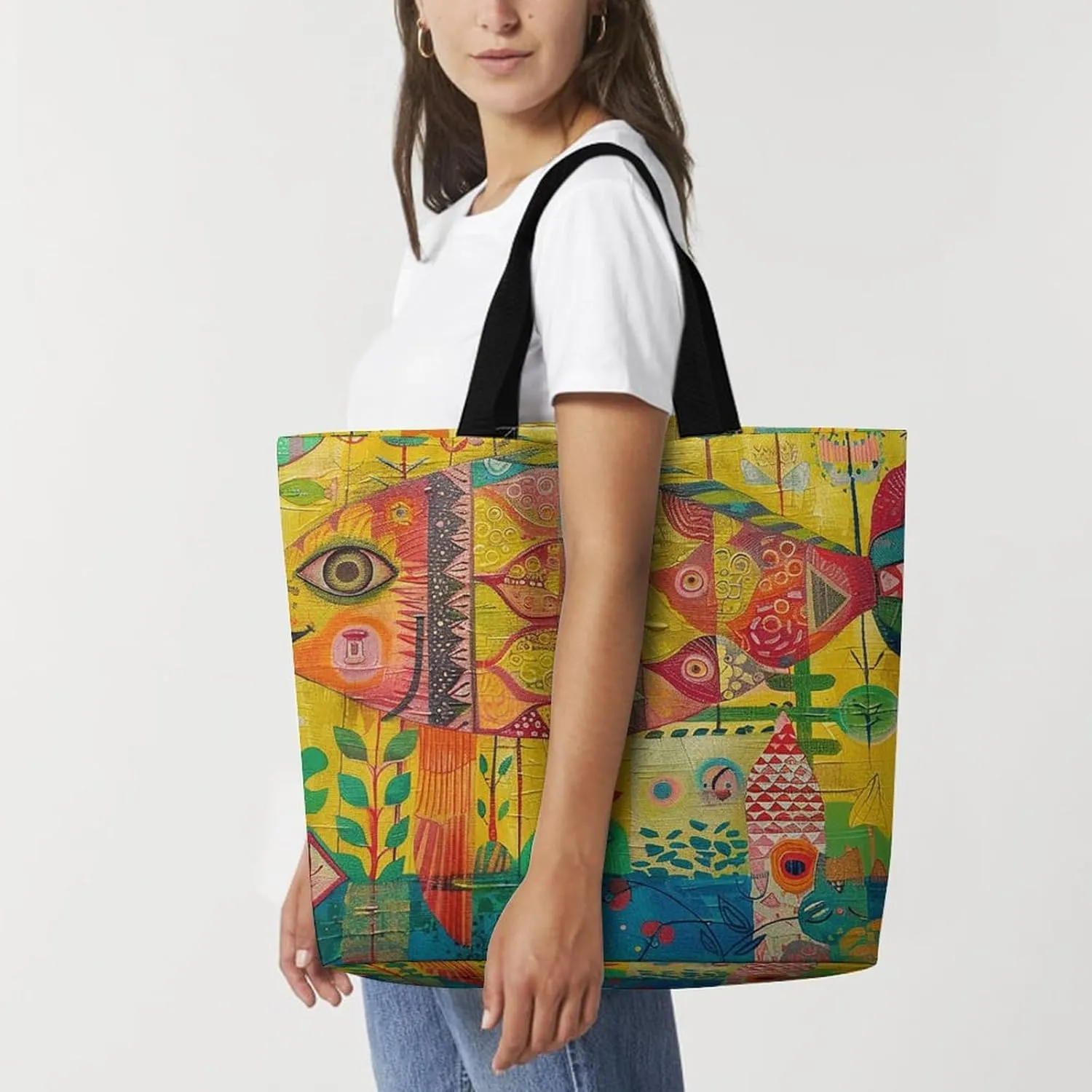 Grocery Bag Reusable Tote Bag Foldable Fish And Umbrella Shopping Bag Handbag Washable Shoulder Bag for Travel