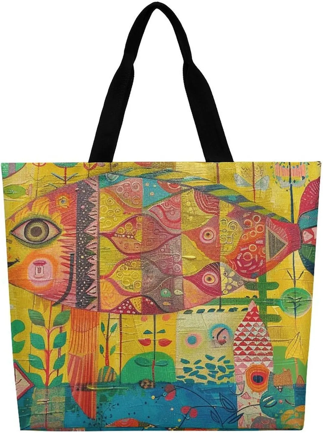 Grocery Bag Reusable Tote Bag Foldable Fish And Umbrella Shopping Bag Handbag Washable Shoulder Bag for Travel