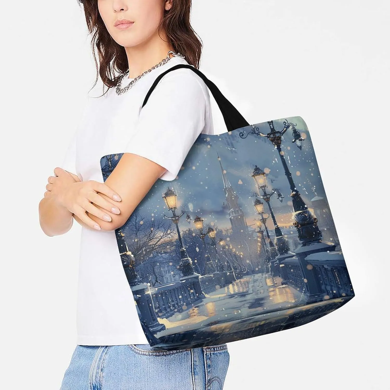 Grocery Bag Reusable Tote Bag Foldable Fish And Umbrella Shopping Bag Handbag Washable Shoulder Bag for Travel