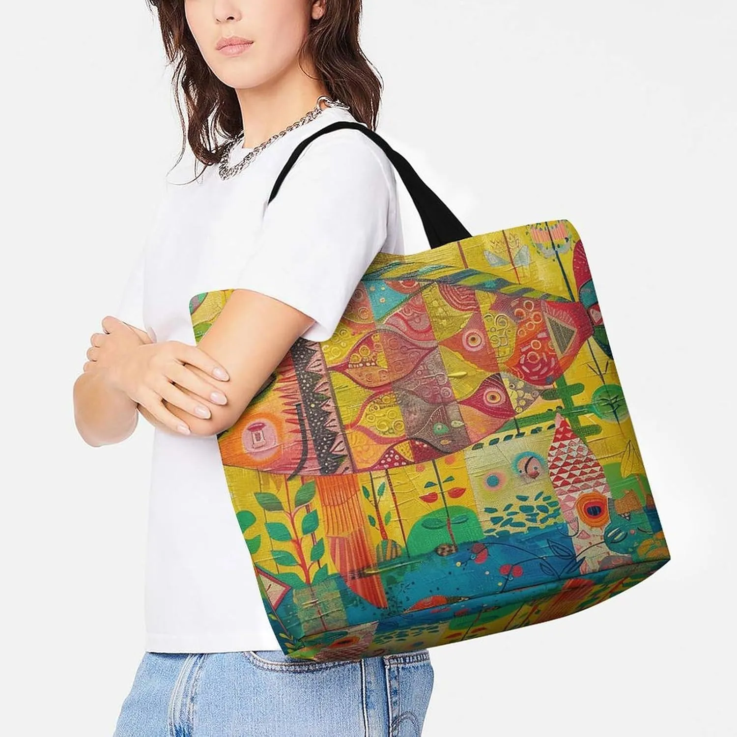 Grocery Bag Reusable Tote Bag Foldable Fish And Umbrella Shopping Bag Handbag Washable Shoulder Bag for Travel