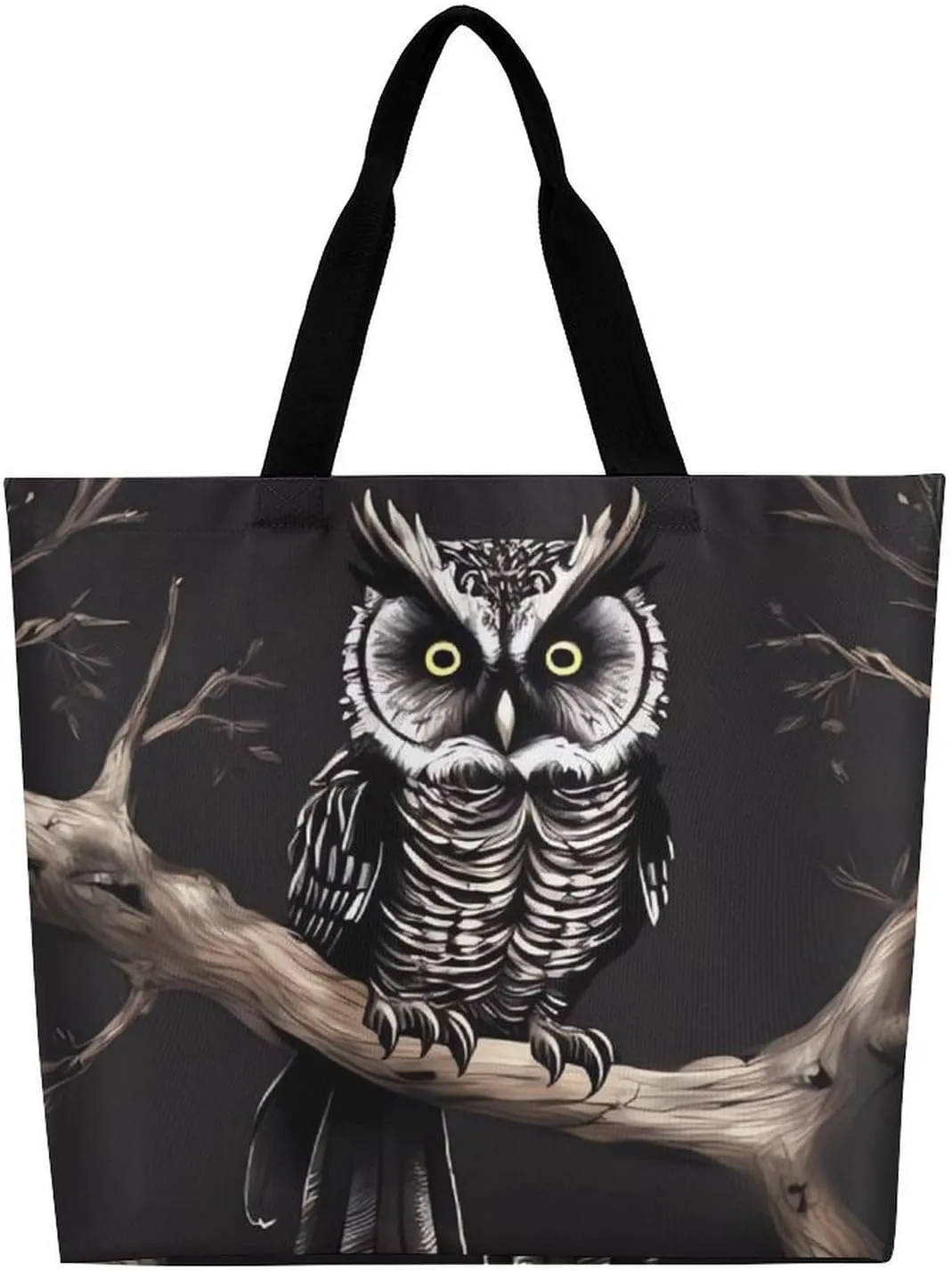 Grocery Bag Reusable Tote Bag Foldable Owls On A Branch Shopping Bag Handbag Washable Shoulder Bag for Travel